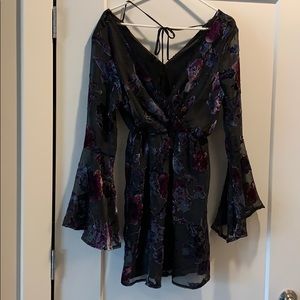 Black long sleeve dress with velvet floral design
